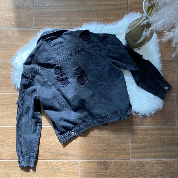 Forever 21 Distressed Black Jean Jacket - Picture 2 of 6